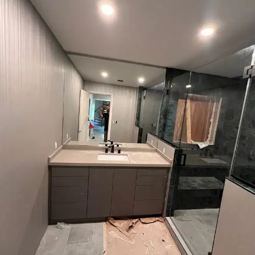 Bathroom vanity area during renovation